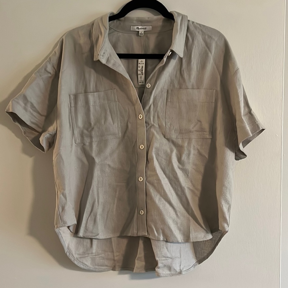 BNWT Madewell Breezewoven Beachside Shirttail Top in Ashen Sage - Picture 3 of 8